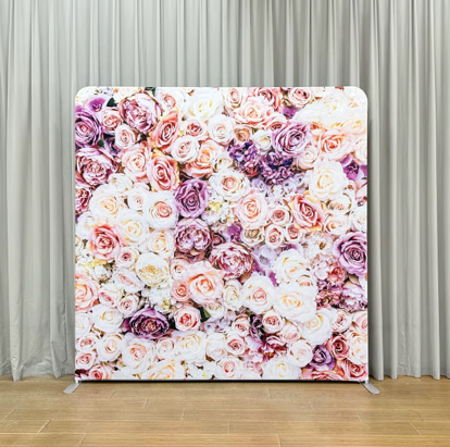 Blush and cream rose flower wall photo booth backdrop
